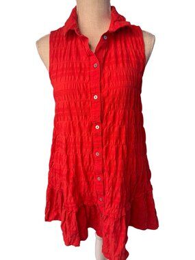 Time and Tru Red Sleeveless Textured Button-Down Dress XS